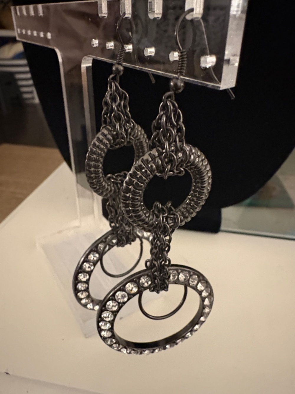 Gunmetal Crystal Hoop Drop Earrings - Women Jewelry